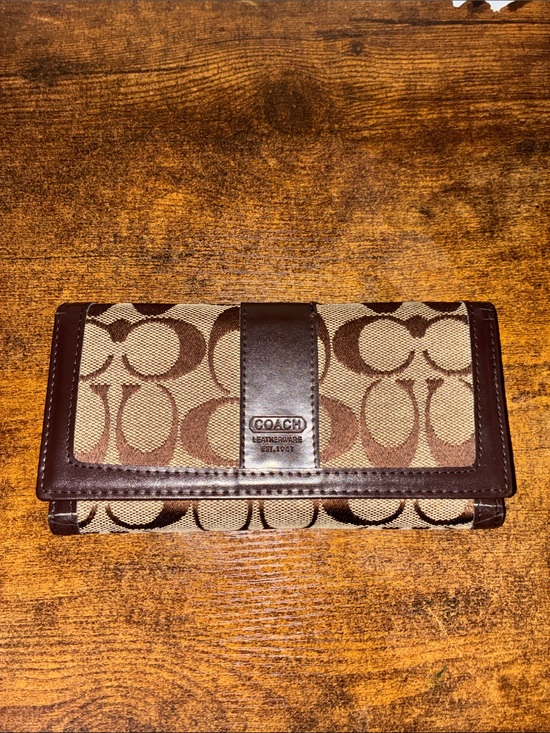 Coach Handbags - Coach Brown Signature Jacquard Continental Wallet